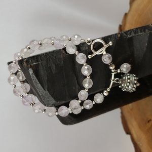 KGO Amethyst & Sterling Convertible Bracelet & Necklace w/Vintage Bali Bead Drop